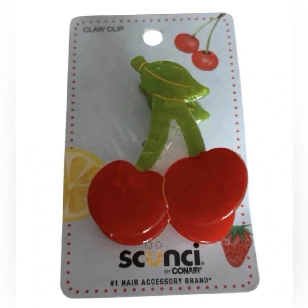Conair Scunci Cherries Cherry Claw Clip & Snap Clips Beads Cottage Fruit Y2K